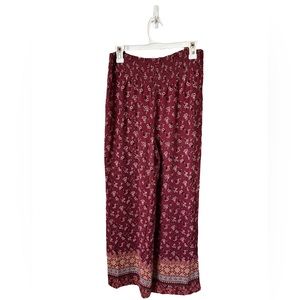 Xhilaration Red Mixed Floral Print Stretch Wide Leg Bohemian Pants